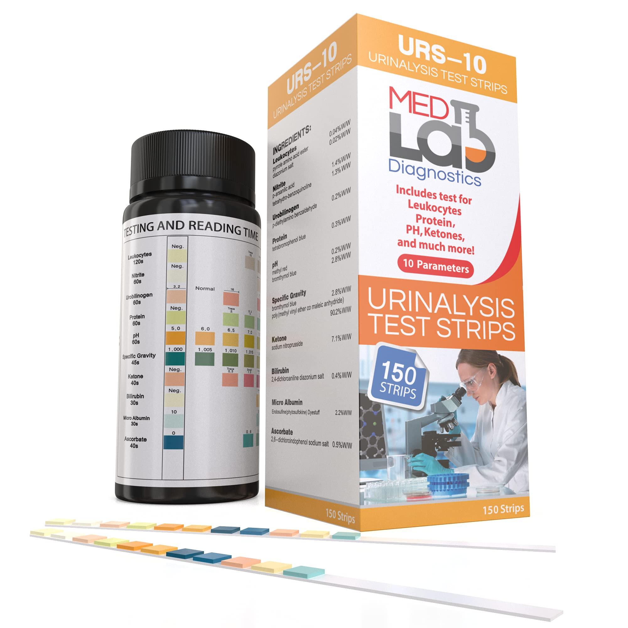 Med Lab Diagnostics Med Lab Diagnostics 10 Parameter Urine Test Strips for Urinalysis(150 Cnt) in Sealed Pouches. Tests for Ketosis, pH, Protein, UTI, Kidney and Liver Function