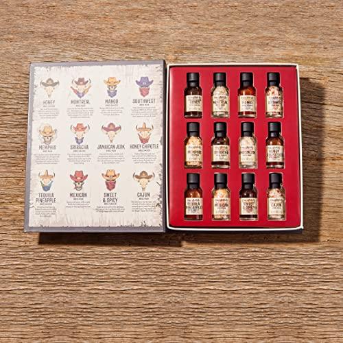 Thoughtfully Thoughtfully Gourmet, Wild Western-Themed BBQ Sauce and Rubs Book Gift Set, Includes Honey BBQ, Montreal BBQ Rub & More, Great Gift for Men, Set of 12