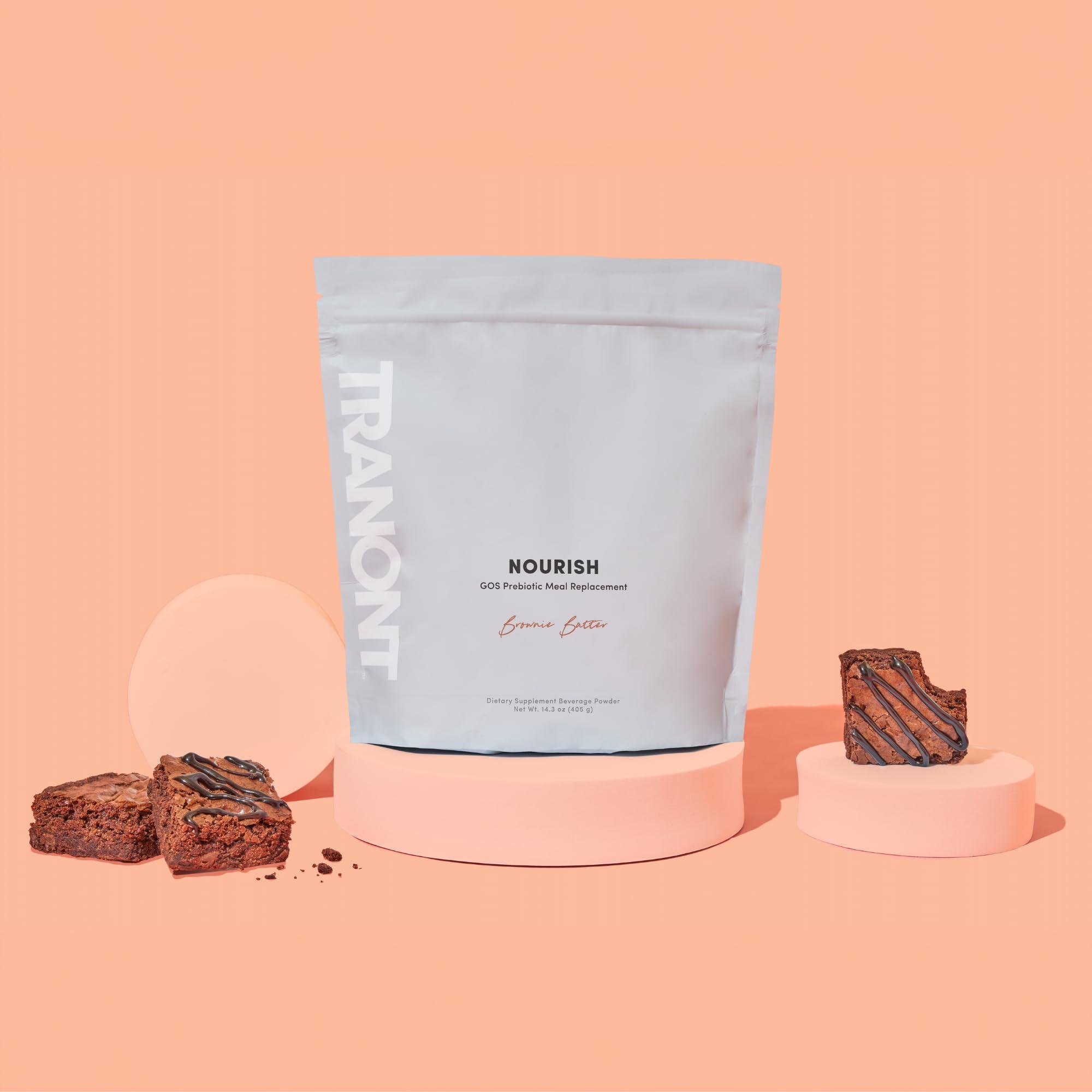 Tranont Tranont Nourish GOS Prebiotic Meal Replacement Shake | Brownie Batter Flavor | 14.3 oz | Supports Gut Health & Skin Care | Packed with Vitamins & Minerals | Vegan | Protein Powder | Vitamin C and B