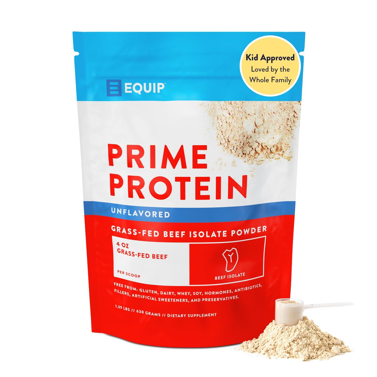 Equip Equip Foods Prime Protein Powder | Clean, Grass Fed Beef Protein Isolate | Carnivore Protein Powder | Paleo, Keto Friendly | Gluten, Dairy Free | Helps Build & Repair Tissue | 30 Servings, Unflavored