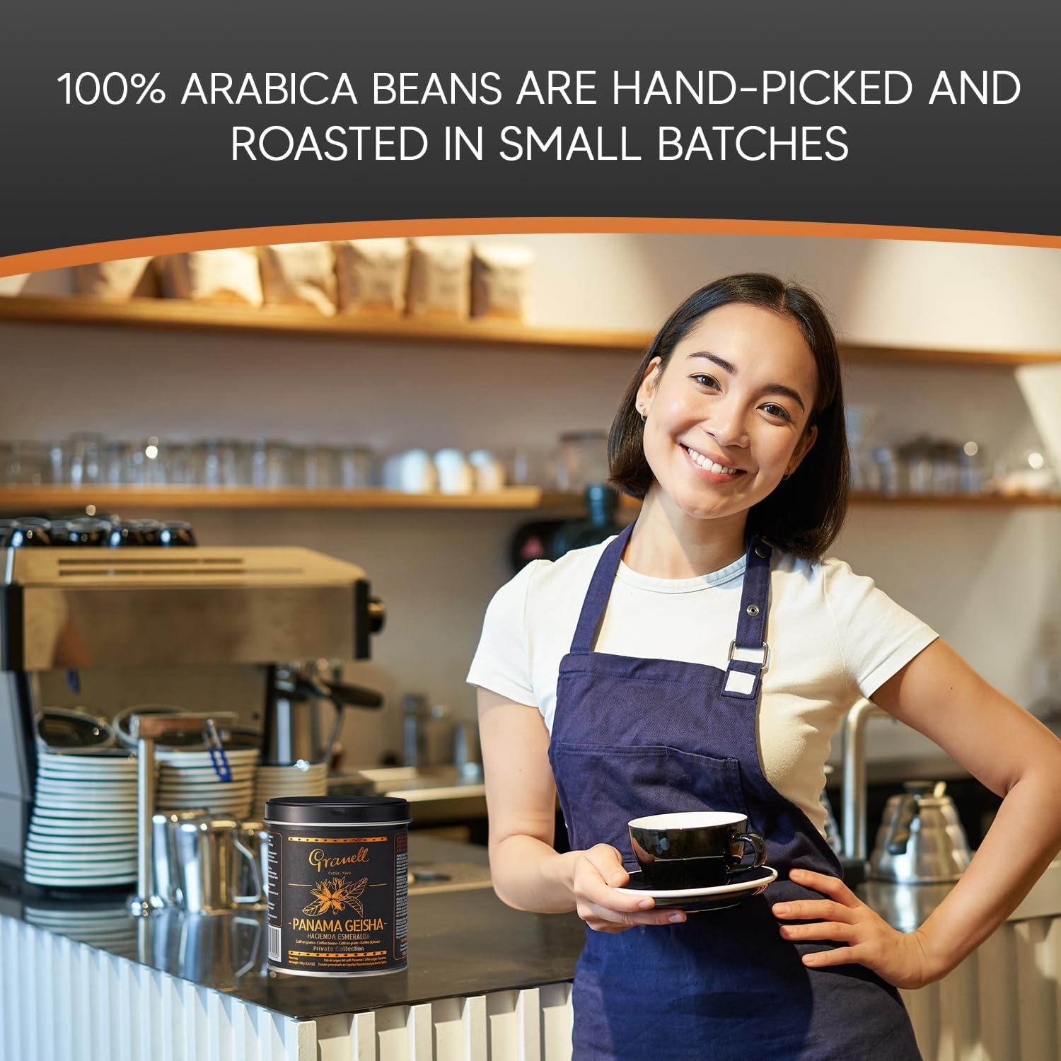 Cafs Granell Panama Geisha Coffee Beans: Cafs Granell Hacienda Esmeralda Whole Bean Coffee Medium Roast, Premium Low Acid Panama Coffee from Arabica Coffee Beans, Gourmet Coffee Lover Gifts for Men & Women 3.5 oz