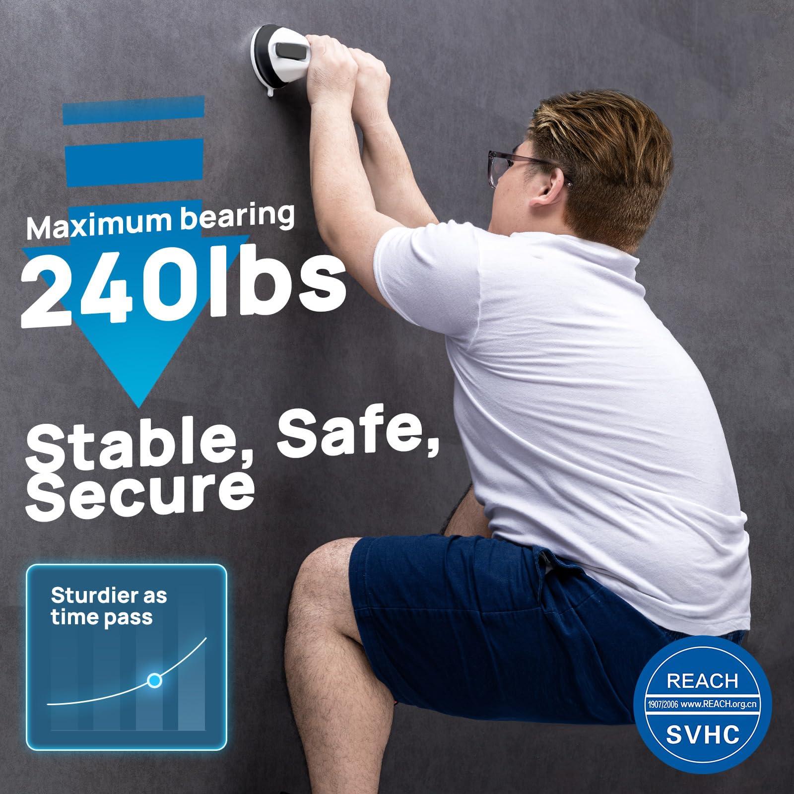 LEVERLOC LEVERLOC Grab Bars for Bathtubs and Showers 2 Pack Suction Grab Bar, Heavy Duty 12 Inch Shower Handle Removable Handrails for Seniors and Elderly, Bathroom Safety Grip No Drilling Waterproof Black