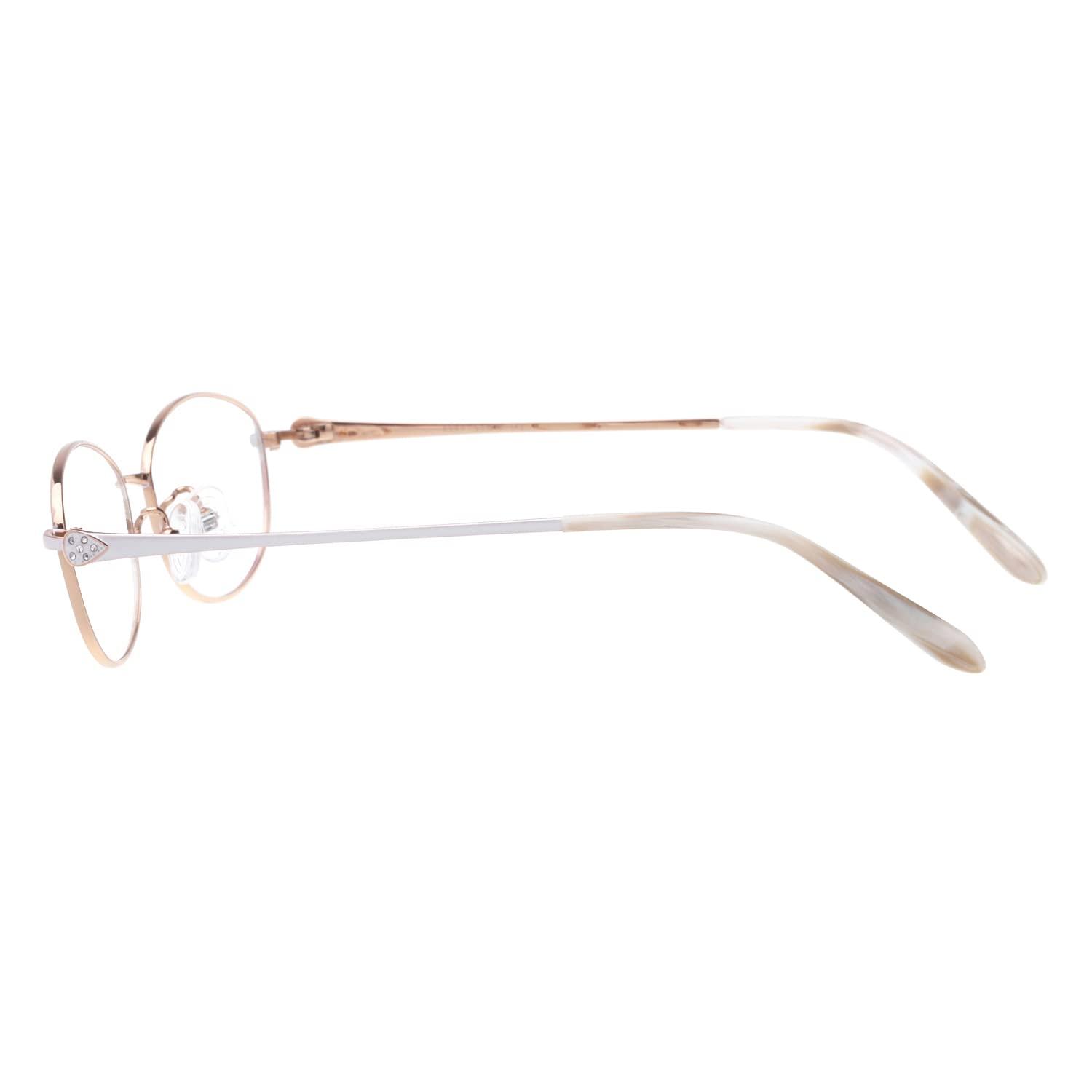 HELES HELES Full Rim Pure Titanium Oval Reading Glasses for Women Anti-Reflective UV400 Coating Single Vision Spectacles Reader-Gold & White||+5.00 Strength