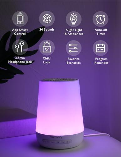 Momcozy Baby Sound Machine, Momcozy White Noise Machine for Baby Sleeping with Night Light, Toddler Sleep Trainer 34 Soothing Sleep Sounds, Timer, App Remote Control, Personal Sleep Routine Alarm Clock(Blue)