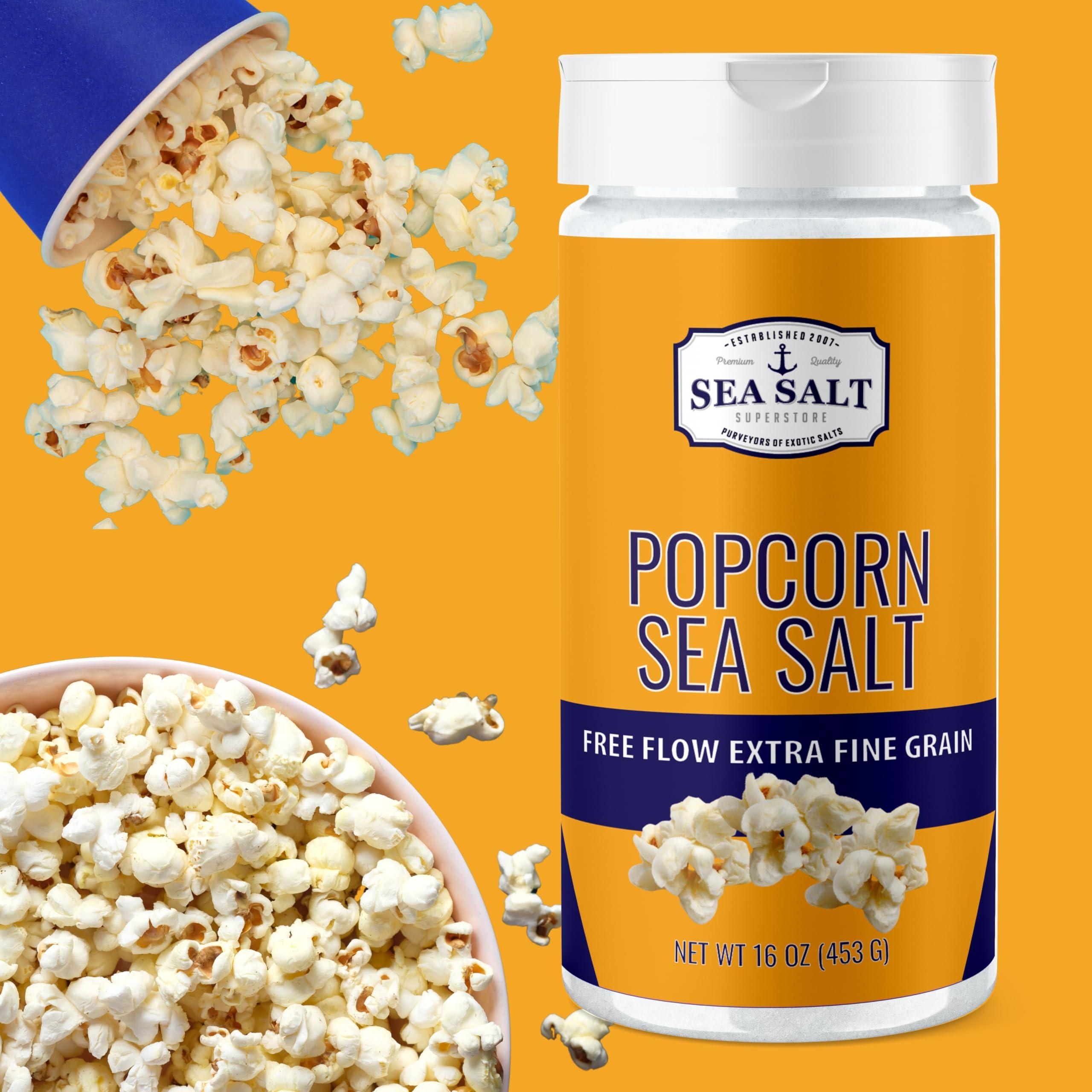 Sea Salt Superstore Popcorn Salt, Sea Salt Popcorn Seasoning, 16 oz Shaker - Sea Salt Superstore