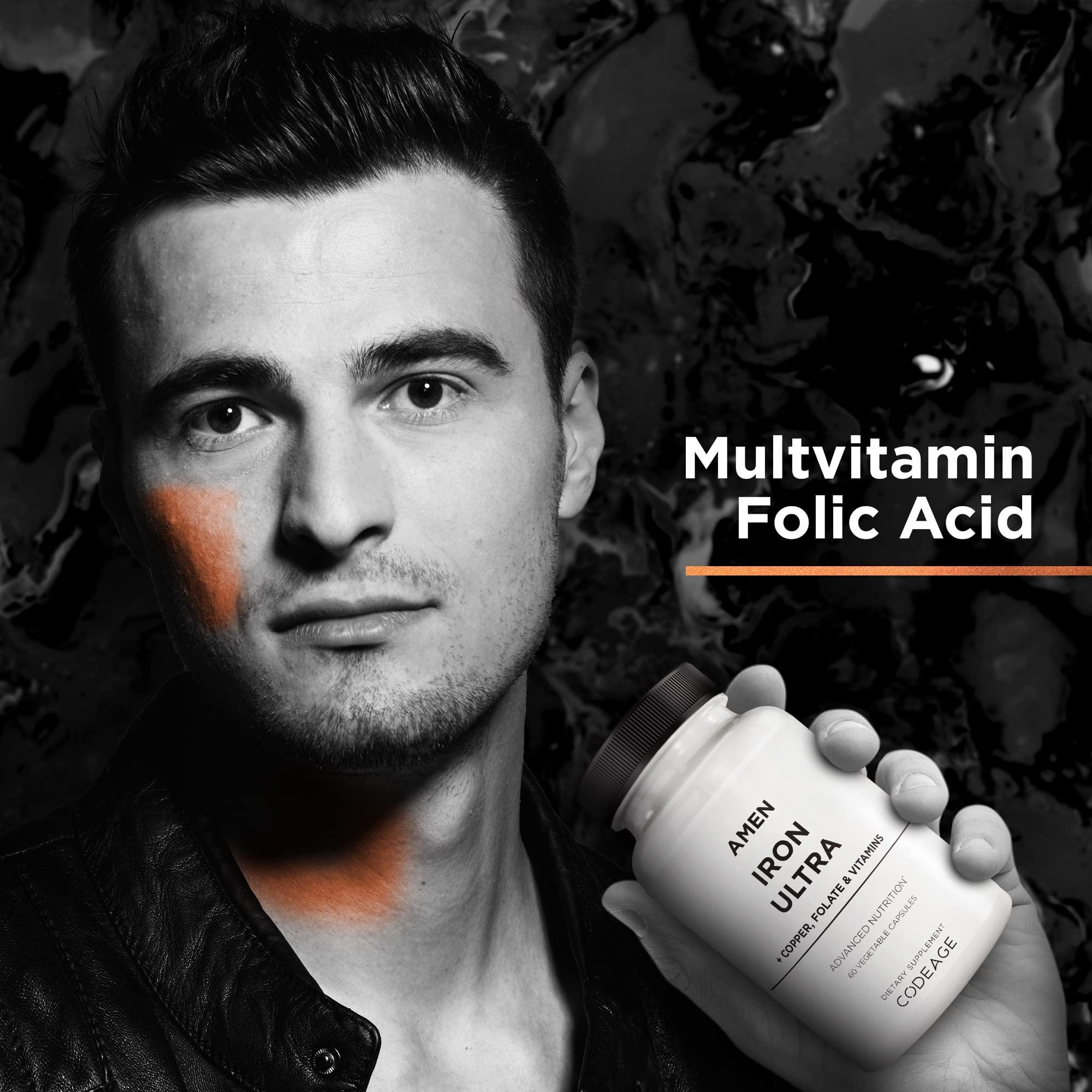 Amen Amen Iron Ultra Supplement + Copper, Folate, Vitamin C and Vitamin B12-2-Month Supply - Ferrous Sulfate Iron Vitamin - Iron 65mg Per Serving - Iron Folic Acid - Non-GMO Iron Pills - 60 Capsules