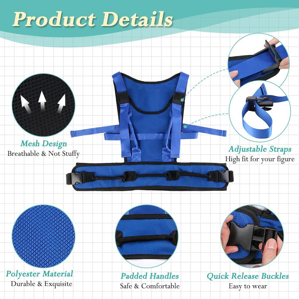 KAVIL Gait Belt for Seniors Transfer Gate Belt for Elderly Lifting with 8 Handles Physical Therapy Lift Assist Patient Fall Prevention Medical Walking Standing Aids Supports Safety Harness (Mesh - Blue)