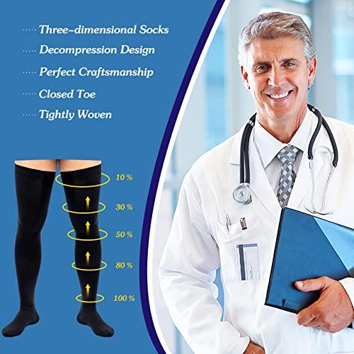 MGZTTHW Compression Socks, Men\'s Thigh High Compression Stockings, 20-30mmHg Compression Stockings with Non-slip silicone (XL)
