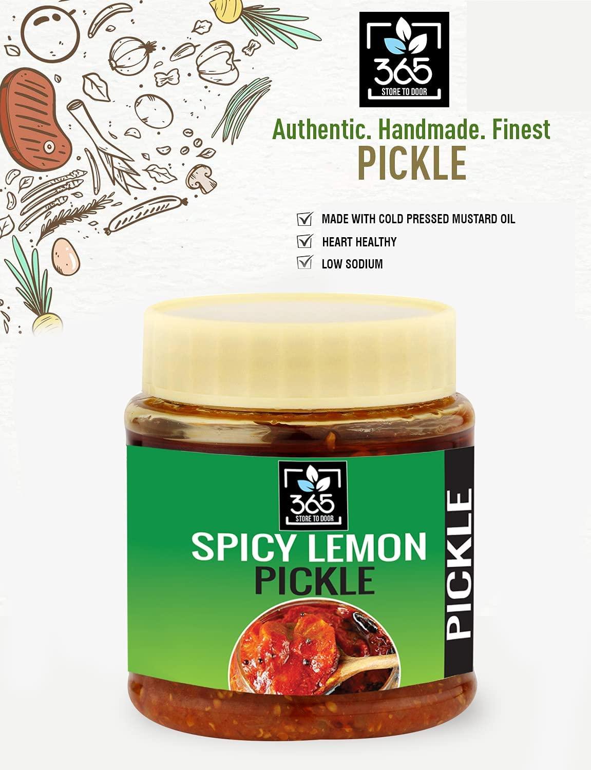 Veena Veena 365 Store to Door Spicy Lemon Pickle, 250g | Spicy Lime Achaar | Tikha Nimbu Ka Achar | Homemade, No Preservatives, No Oil | 100% Pure & Hygiene | Ready to Eat