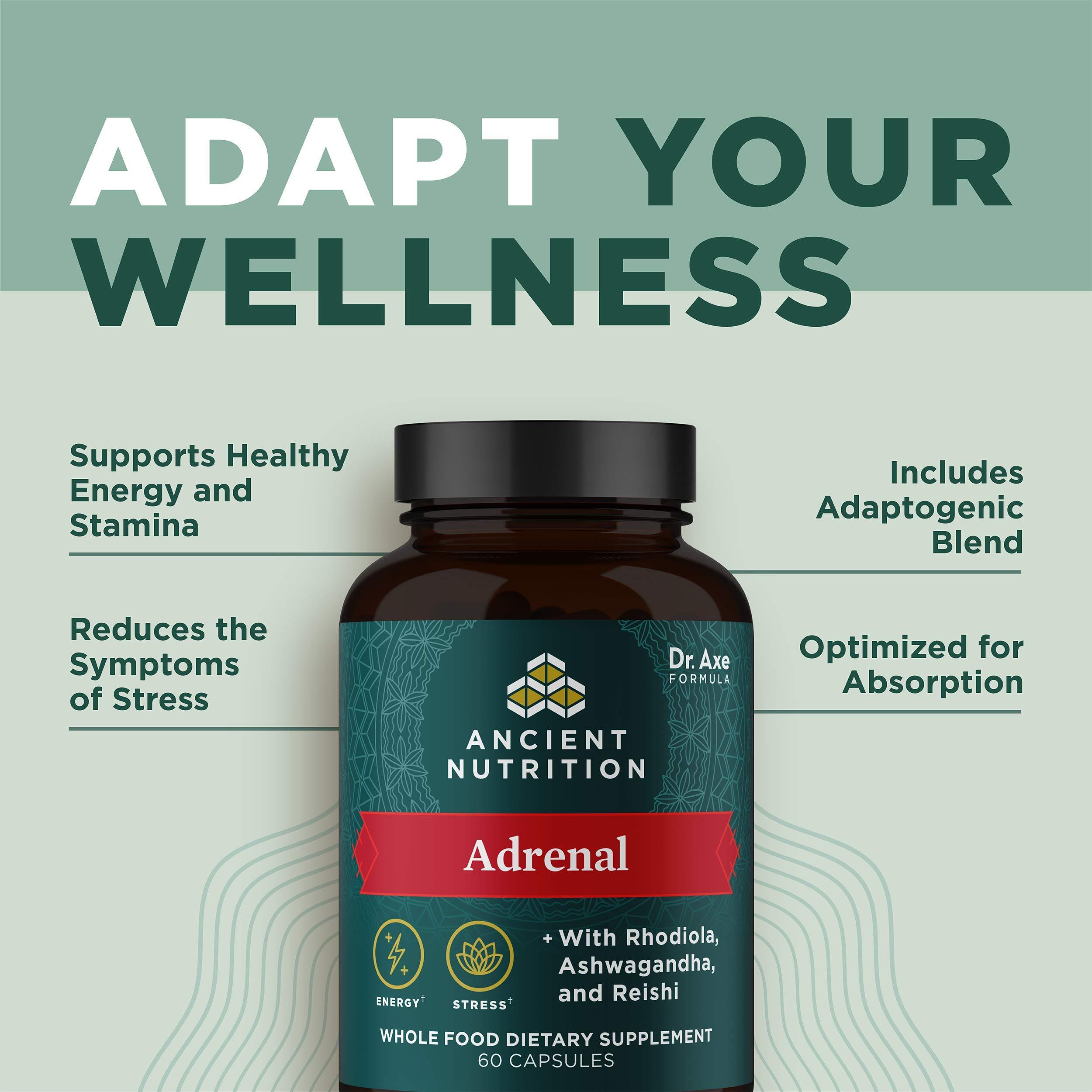 Ancient Nutrition Adrenal Support with Ashwagandha Supplement by Ancient Nutrition, Helps Reduce Stress & Fatigue, Paleo and Keto Friendly, Gluten Free, 1300mg, 60 Capsules