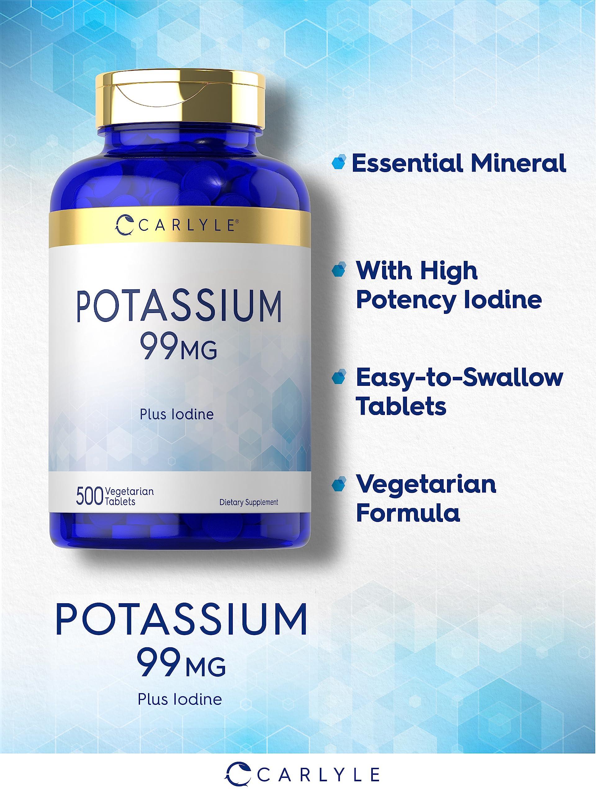 Carlyle Carlyle Potassium Supplement | 99 mg | 500 Tablets | Plus Iodine | Vegetarian, Non-GMO, and Gluten Free