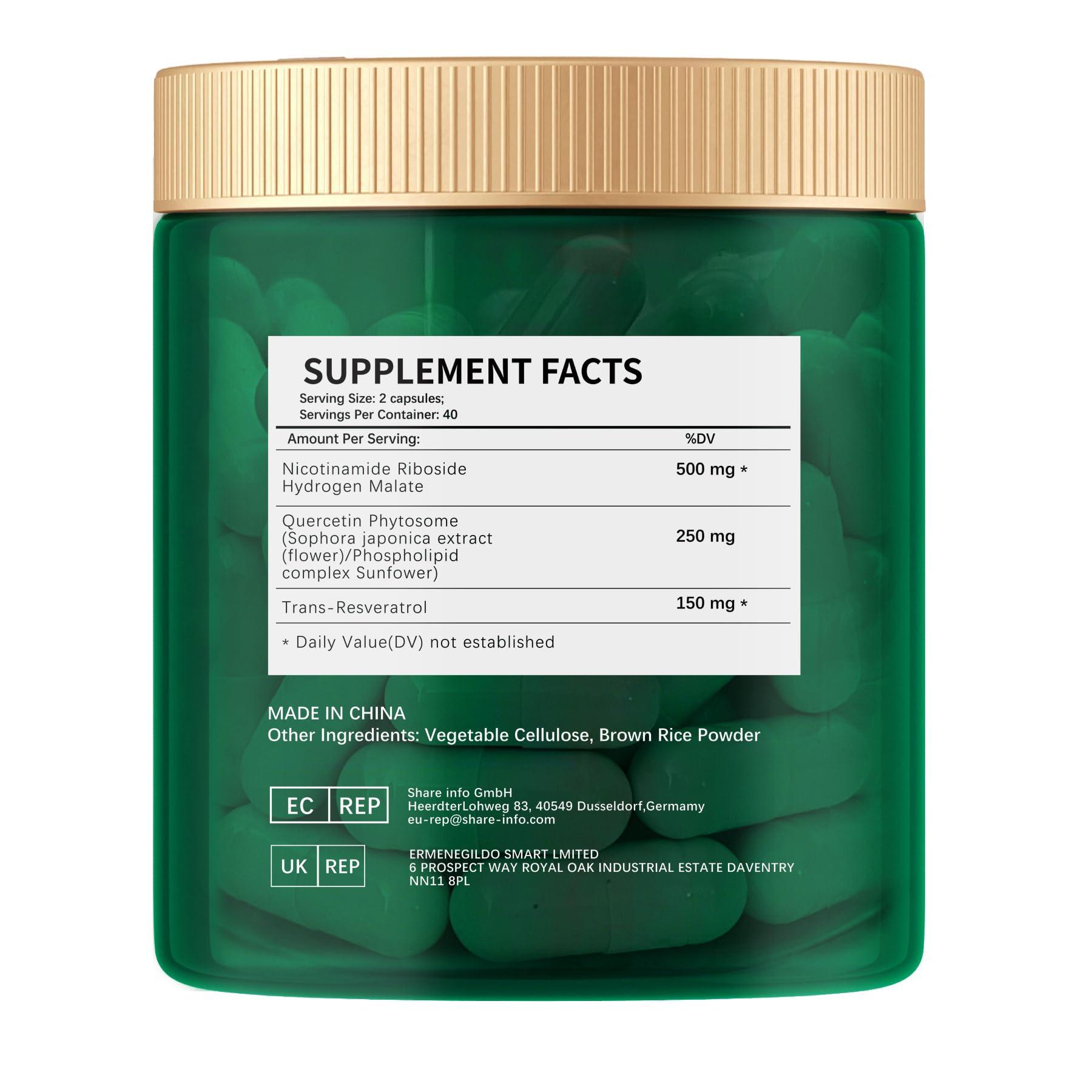 ESUNM Nicotinamide Riboside 900mg, NAD+ Supplement Resveratrol Nutritional Supplements, Supplement for Anti-Aging, Energy, Focus - 80 Capsules