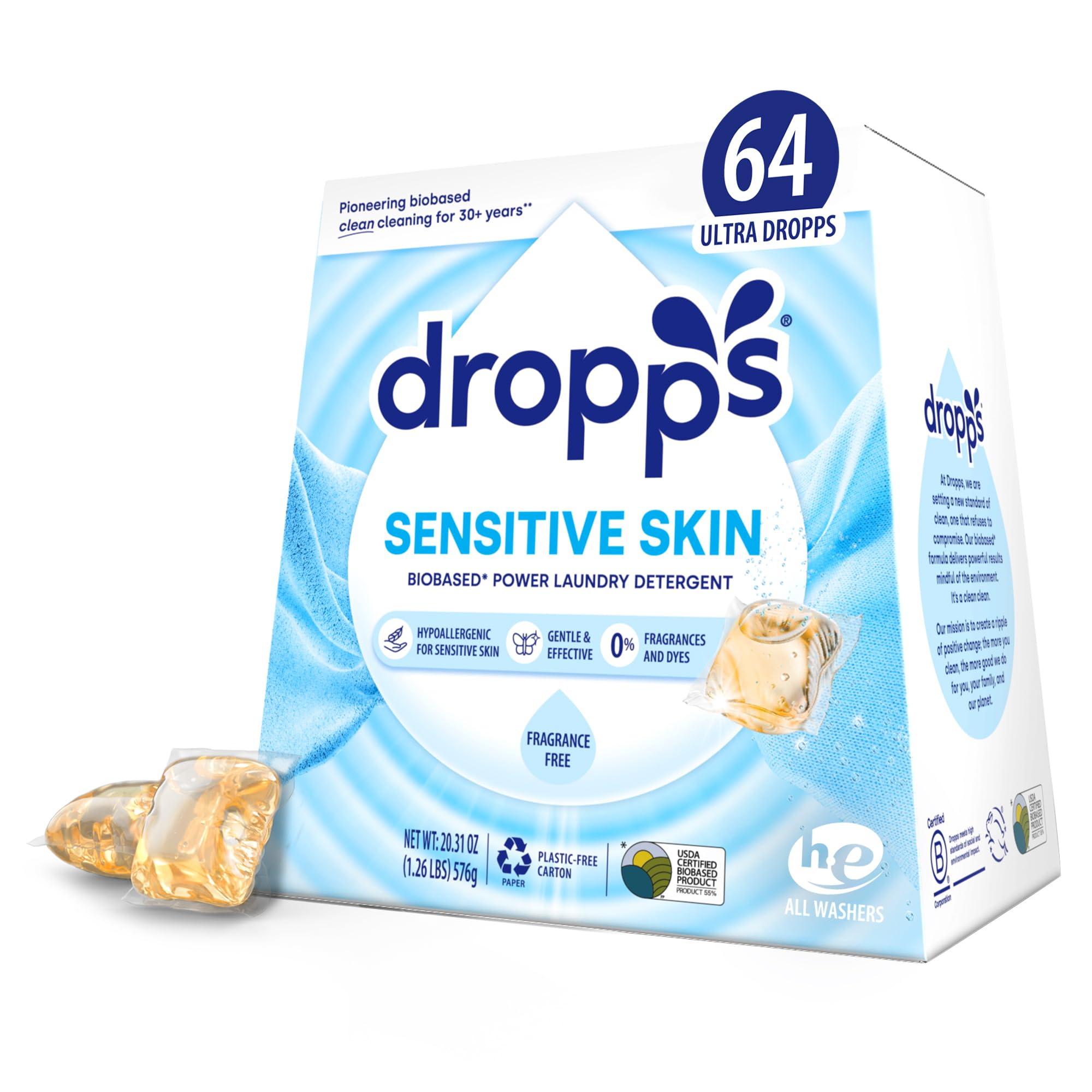 dropps Dropps Sensitive Skin Laundry Detergent Pods, Unscented (64 Tablets) - Dermatologist Tested Laundry Pods - HE Compatible Laundry Supplies for Clean Clothes, Vegan & Dye-Free