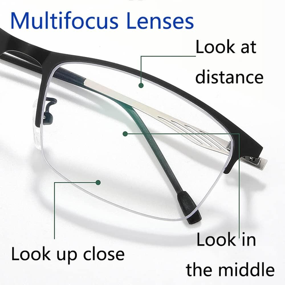 DDXW DDXW Photochromic Reading Glasses Men Transition Sunglasses Multifocus Metal Half Frame Eyeglasses Black Fashion Reading Sunglasses (Size : +2.50)
