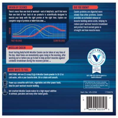 BODYTECH BODYTECH Micellar Casein Protein Powder, Slow Release for Overnight Muscle Recovery - 24 Grams of Protein per Serving - French Vanilla (2 Pound)
