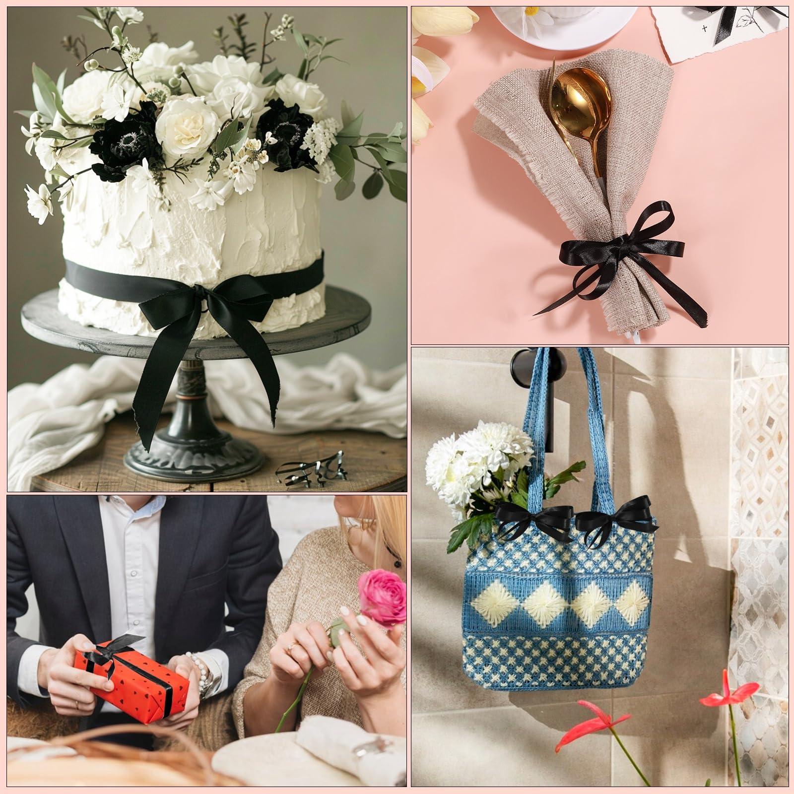 woric Black Ribbon 120 Yards 3/8 Inch Thin Black Satin Ribbon Craft Fabric Ribbon for Hair Bow Making Gift Wrapping Floral Bouquet Party Graduate/Valentine\'s Day Mother\'s Day Decorations