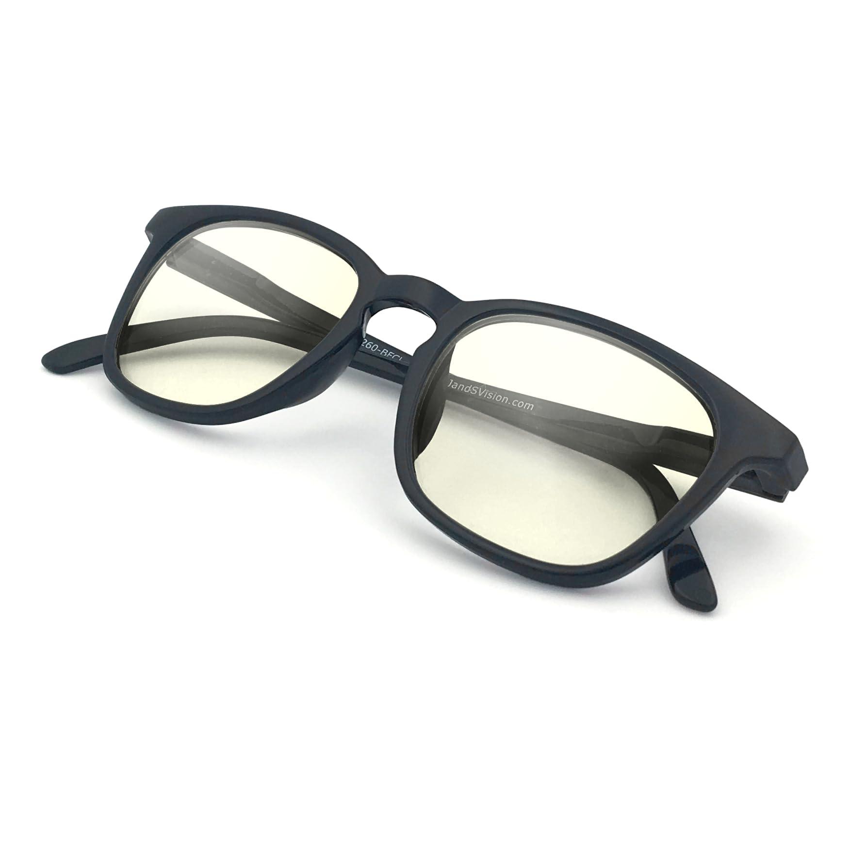 J+S J+S Blue Light Blocking Glasses for Women Men | Anti Eyestrain Headache Glare 400UV from Computer/Gaming/TV/Phones (Puhou LCD lens - Nerdy Square | Black Frame)