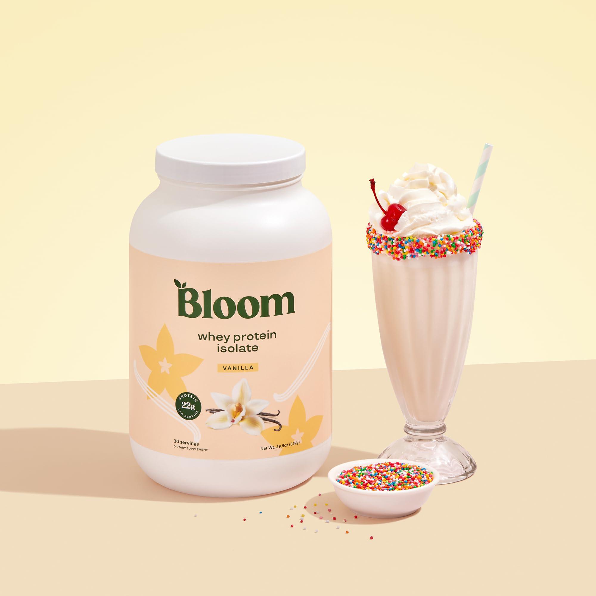 Bloom Nutrition Bloom Nutrition Whey Isolate Protein Powder, Vanilla - Pure Iso Post Workout Recovery Drink Blend, Smoothie Mix with Digestive Enzymes for Gut Health - Low Carb, Keto & Zero Sugar Added