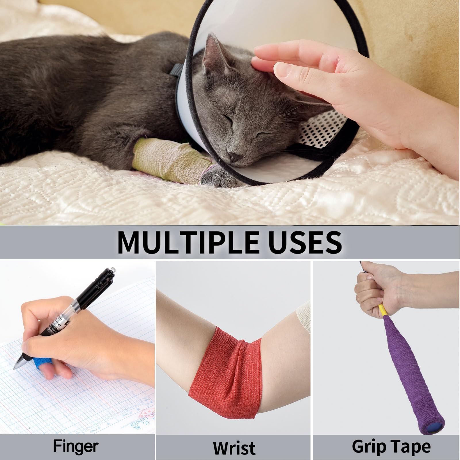 Sagafly 12 Pack Self Adhesive Bandage Wrap 1 Inch Cohesive Bandage Self Adherent Vet Wrap for Dog Pets Elastic Bandage Finger Tape Self Stick Wrap for First Aid Sports Injury Athletic Tape (Mixed Colors)