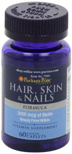 Puritan's Pride Puritan's Pride Hair Skin and Nails Biotin Formula Coated Caplets, 3000 Mcg, 60 Count
