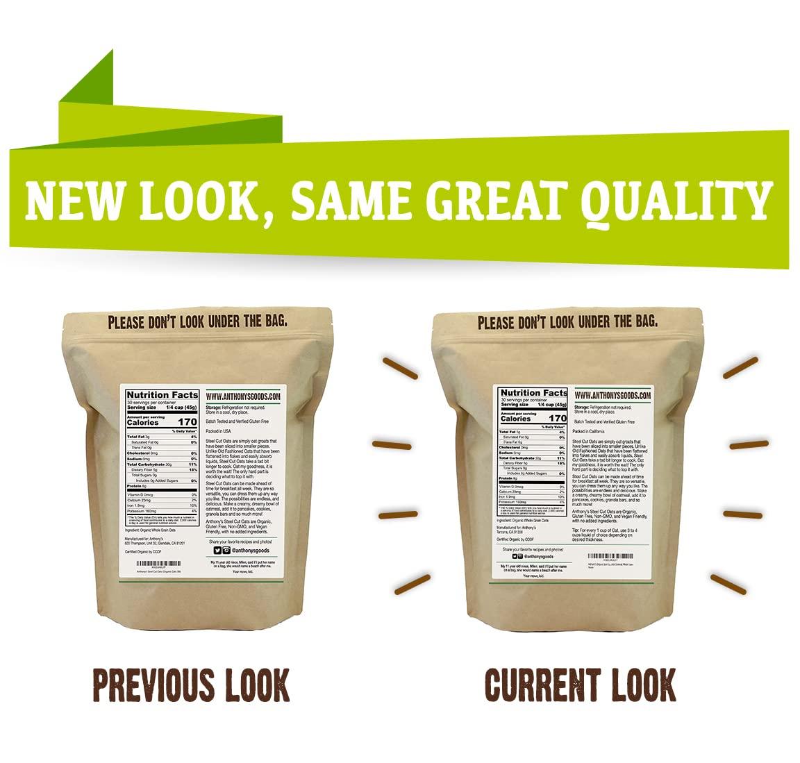 Anthony's Anthony's Organic Steel Cut Oats, 3 lb, Gluten Free, Non GMO, Irish Oatmeal, Whole Grain