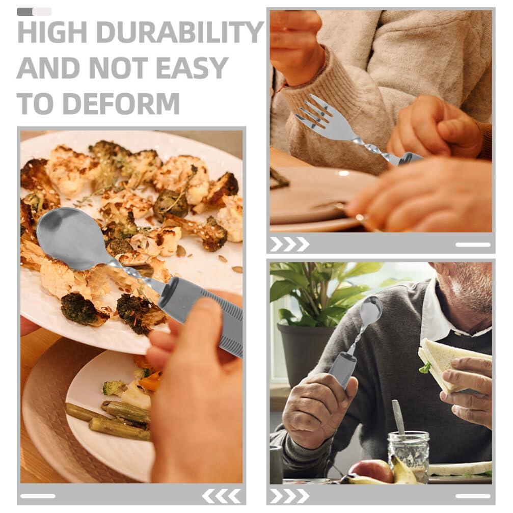 Baluue Adaptive Utensils: 3pcs Non-Weighted Elderly Angled Spoon Disabled Fork Cutter Non Slip Disabled Person Tablewares Built Up Utensils for Hand Elderly