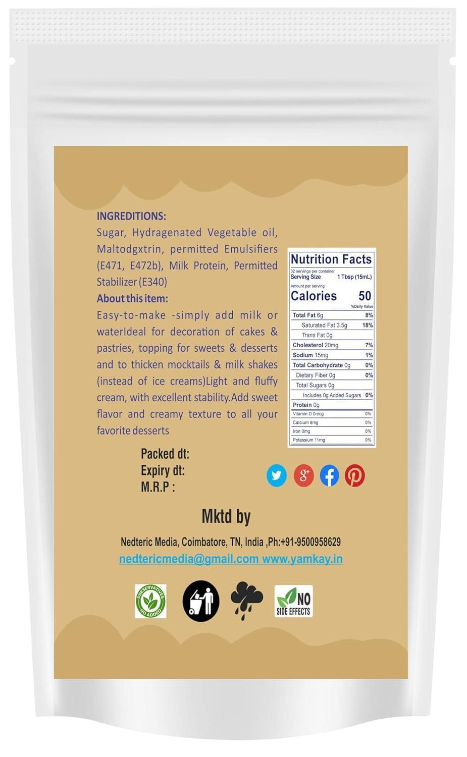 Yamkay Yamkay Whipped Cream Powder for Cake | Cream Stabilizer Powder | Premium Whipped Cream Powder for Cake (700 GM, Whipped Cream)