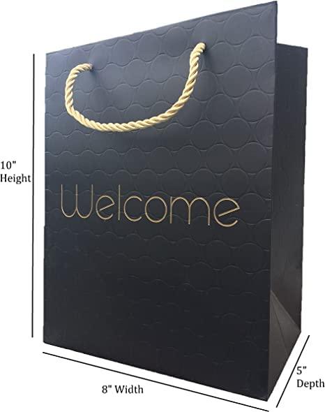 MODEENI MODEENI 50 Black Wedding Welcome Gift Bags with Handles Modern Gold Foil Medium Paper Luxury Shopping 8x5x10 Premium Paper Bags Quality Matte Modern Embossed Party Event Business For Hotel Guests (50