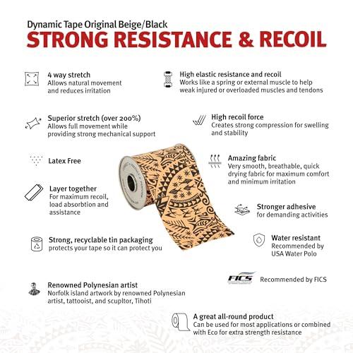 Dynamic Tape Dynamic Tape | Biomechanical Adhesive Tape | Physio Tape for Knee, Ankle, Shoulder, Leg, Muscle Support | Sports Tape for Football, Rugby, and More - Ideal for Athletes | Black & Beige - 2\" Width