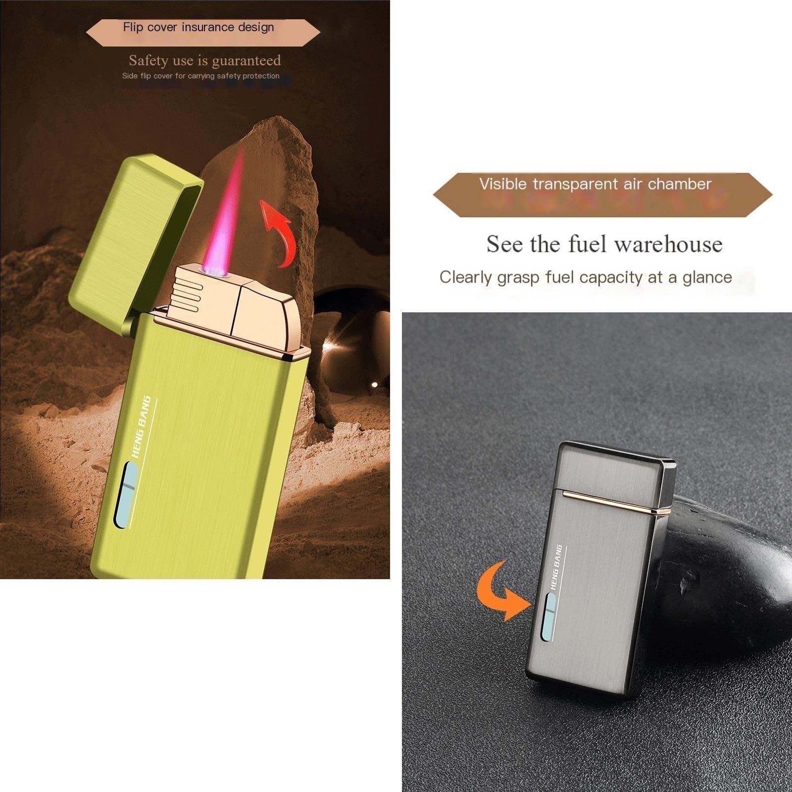 OLELY Jet Flame Fire Torch Lighter Gas Butane Refillable, Classic Flip Lighters Windproof Cigar Lighter Multipurpose for Candle BBQ Grill Fireplace Stove Barbecue (Color : Luminous White)