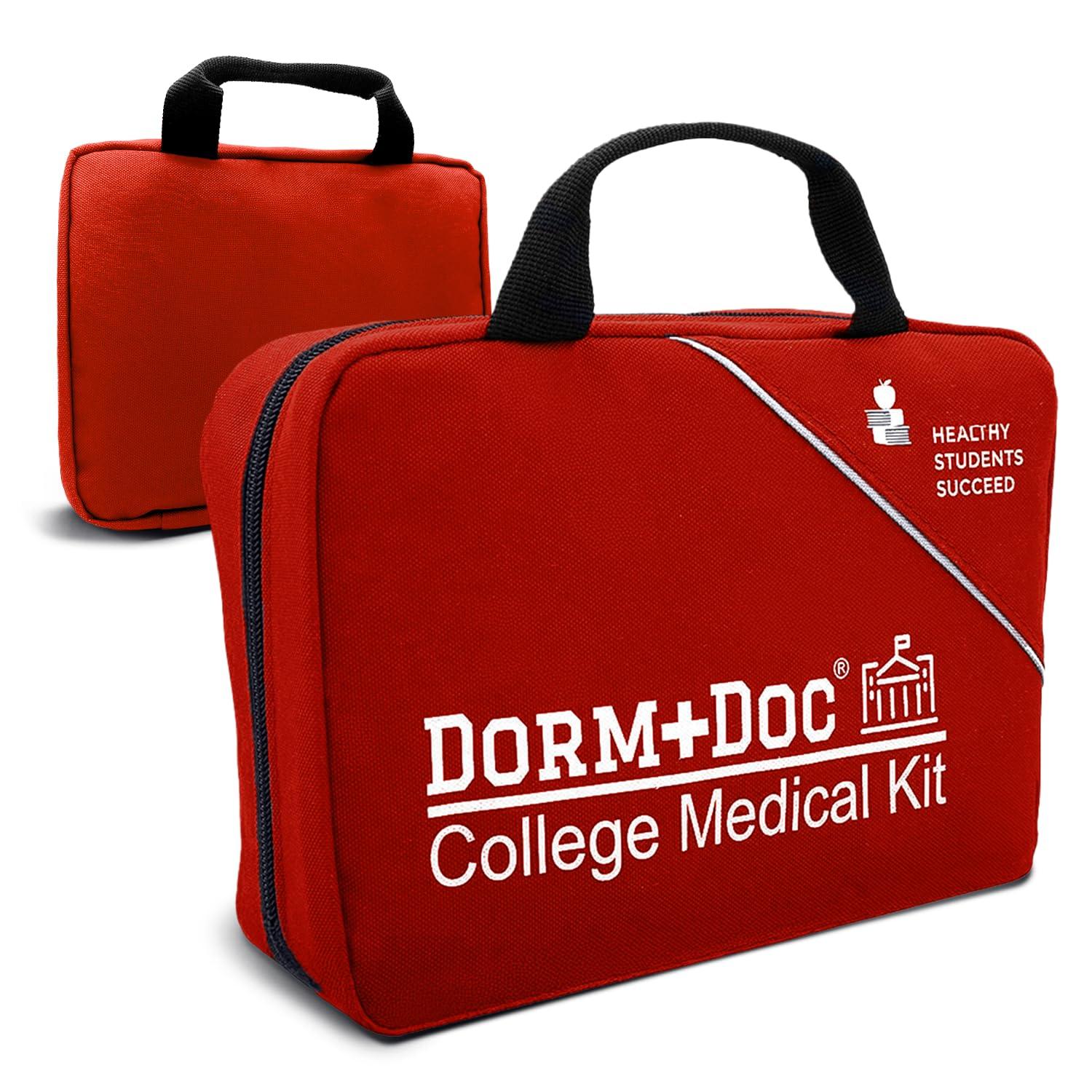 DormDoc DormDoc College First Aid Kit  Compact Emergency Medical Kit for Dorm Rooms, School, Sports  with Bandages, OTC Medicines for Relief, Gauze, Quick Care Set  Portable Health Kit - 175 PCS, Red