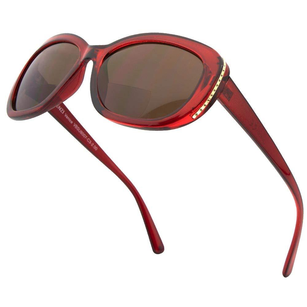 VITENZI VITENZI Sunglasses with Readers for Women, Reader Sunglass with Bifocals, Vintage Tinted Reading Sun Glasses, Venice in Burgundy 1.75