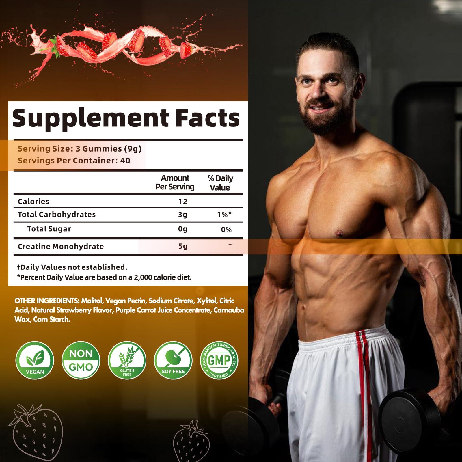 Nutravita Nutravita Creatine Monohydrate Gummies for Men & Women-5g of Creatine Monohydrate per Serving - Sugar Free,Vegan, Strawberry Flavor, 120 Count