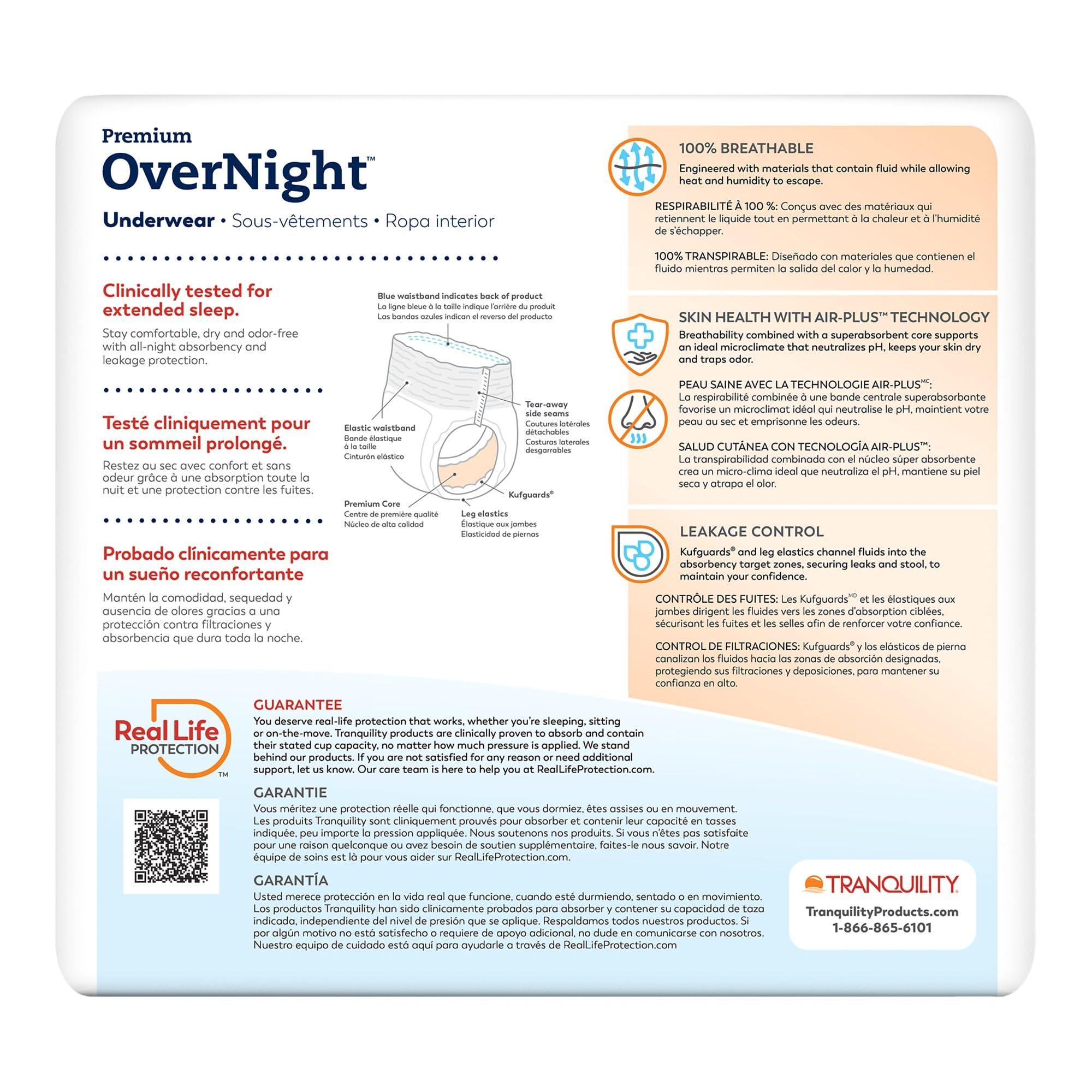 TRANQUILITY Tranquility Premium OverNight Disposable Absorbent Underwear - Maximum Absorbency, All-Night Sleep, Breathable Comfort - 34 oz Capacity, L, 64 Count
