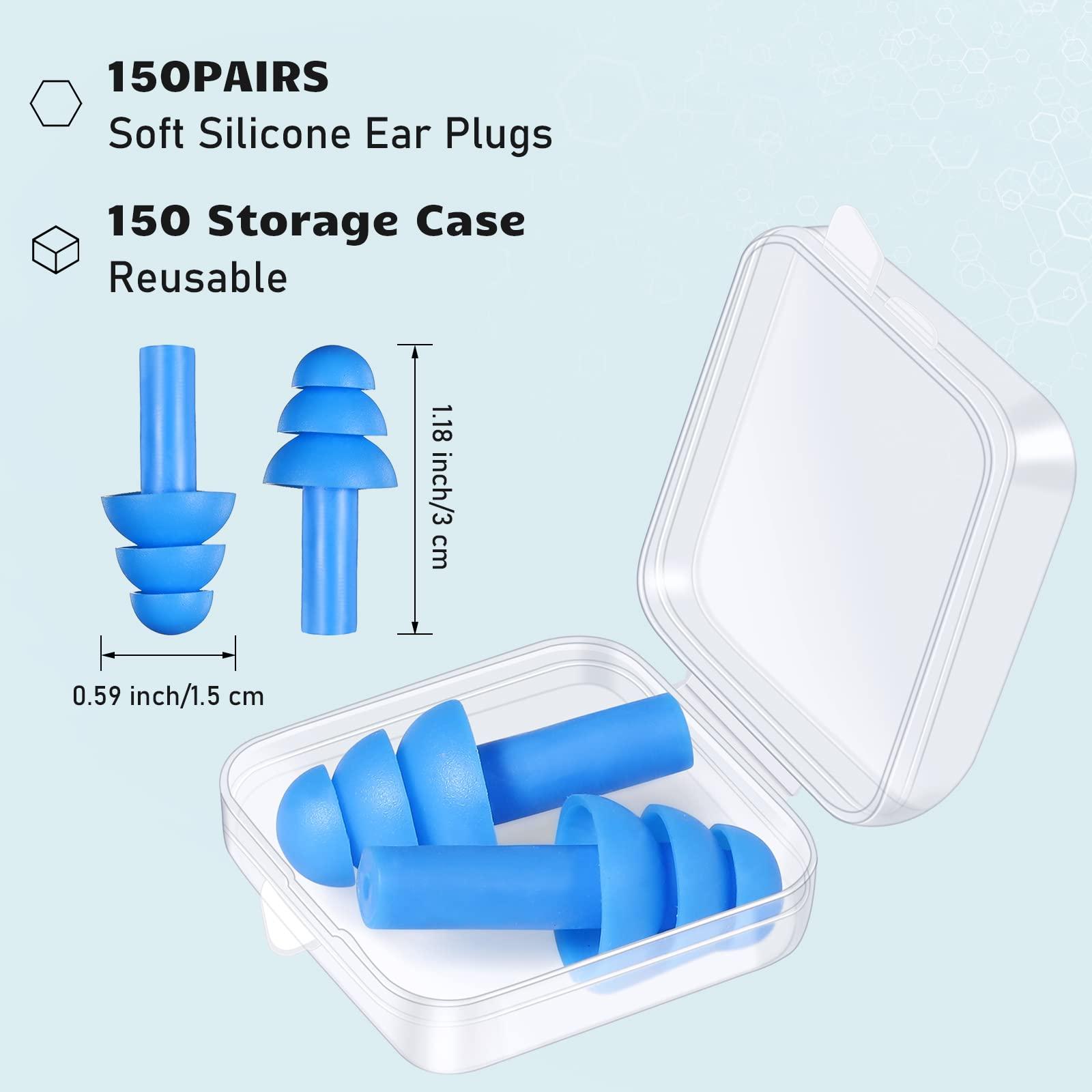 Tondiamo 150 Pairs Silicone Ear Plugs Bulk Individually Wrapped Noise Cancelling Earplugs for Sleeping Reusable Noise Reduction Earplugs Colorful Soft Ear Plugs with Carry Case for Swimming Snoring