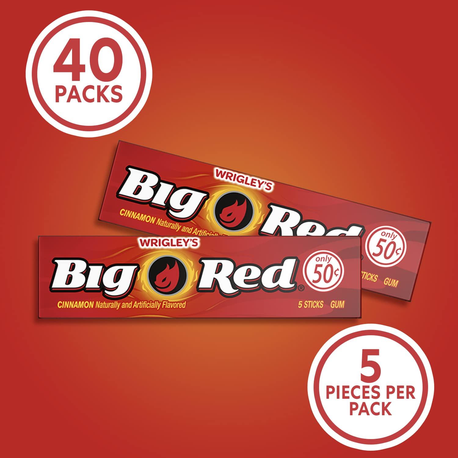 BIG RED WRIGLEY'S BIG RED Chewing Gum Bulk Pack, 5 Sticks Per Pack (40 Total Packs)