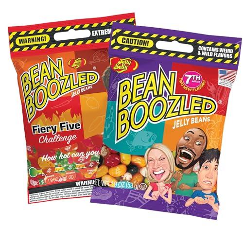 Sweetzo Bean Boozled and Fiery Five 6th Edition Assorted Flavor Jelly Beans, Individually Bagged Weird Flavored Chewy Candies, Refill Bags for Dispensers and Spinner Challenge Games, Set of 2, 1.9 Ounces