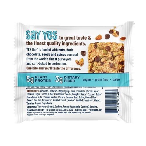 The YES Bar The YES Bar Dark Chocolate Chip Plant Based Protein, Decadent Snack Bar Vegan, Paleo, Gluten Free, Dairy Free, Low Sugar, Healthy Snack, Breakfast, Low Carb, Keto Friendly (24 Count)