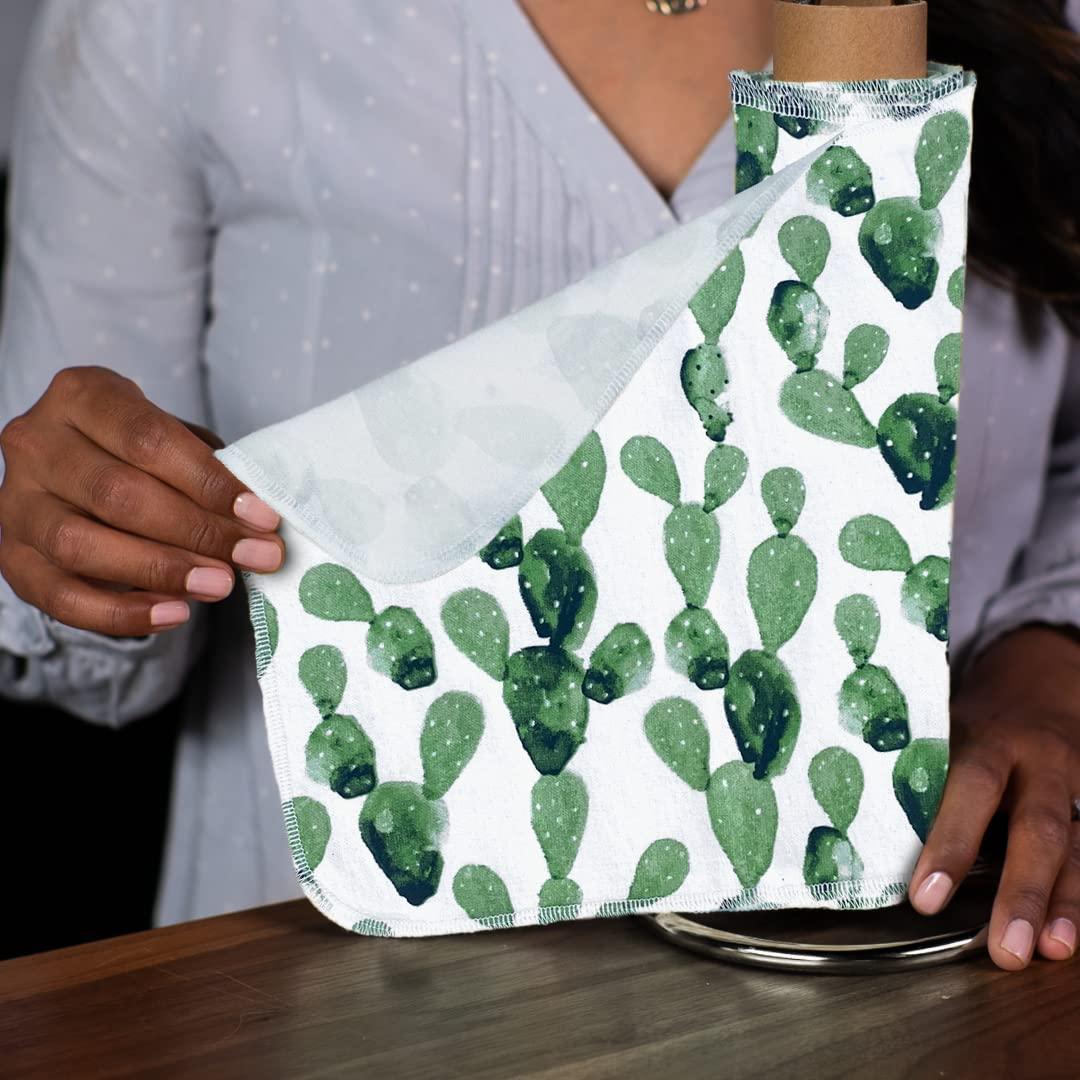 The Useless Brand The Useless Brand Reusable Paper Towels Roll | 12 Eco Friendly Washable Cotton Flannel Towels w/Cardboard Roll | Zero Waste & Sustainable | Fits on All Holders (Cactus, 12 Towels)