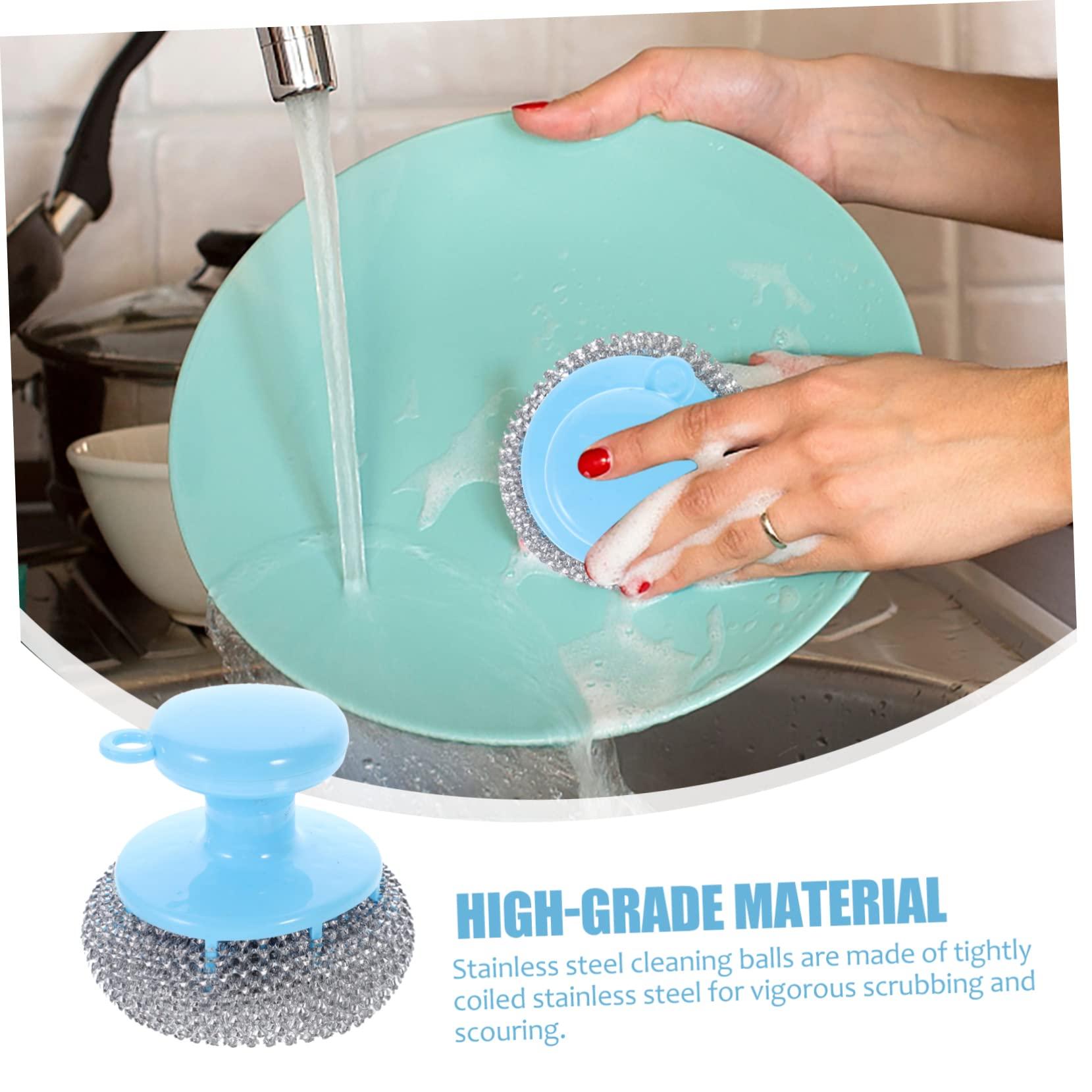 Healeved 10 Sets Wire Brush Handle Pot Cleaning Ball Pot Scrubber Grill Stone Cleaning Block Metal Scrubber Pan Scrubber Pot Cleaning Brush Home Pot Washing Tool Stainless Steel Scrubber