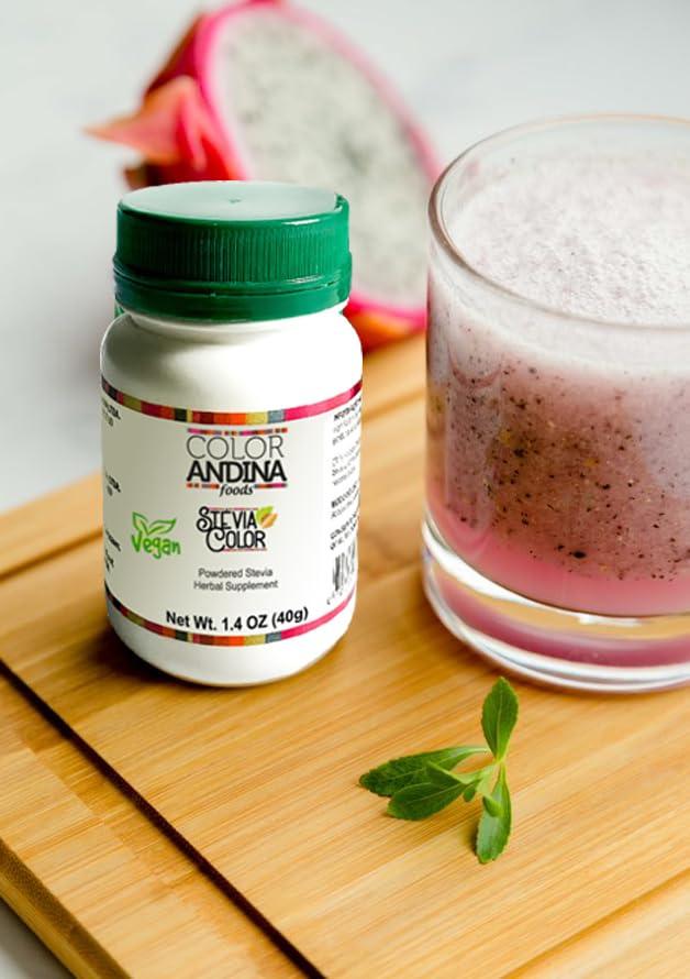COLOR ANDINA FOOD COLOR ANDINA | Stevia Powder 100% Pure & Natural | No Aftertaste - Stevia Green Leaf Extract, Zero Calorie Stevia, No Artificial Sweetener | 800 servings | 1.4 OZ