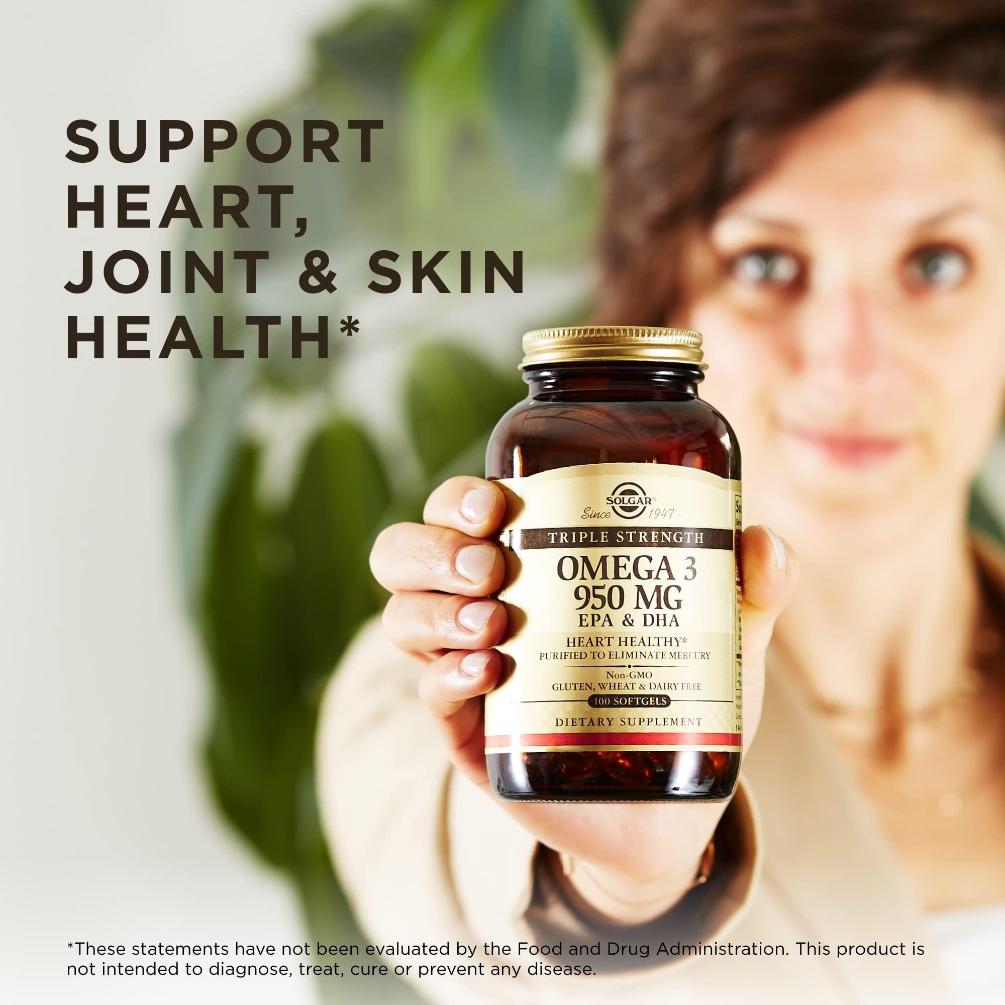 Solgar Solgar Triple Strength Omega 3 950 mg - 100 Softgels, Pack of 3 - Supports Joint & Skin Health - Non-GMO, Gluten Free, Dairy Free - 300 Total Servings