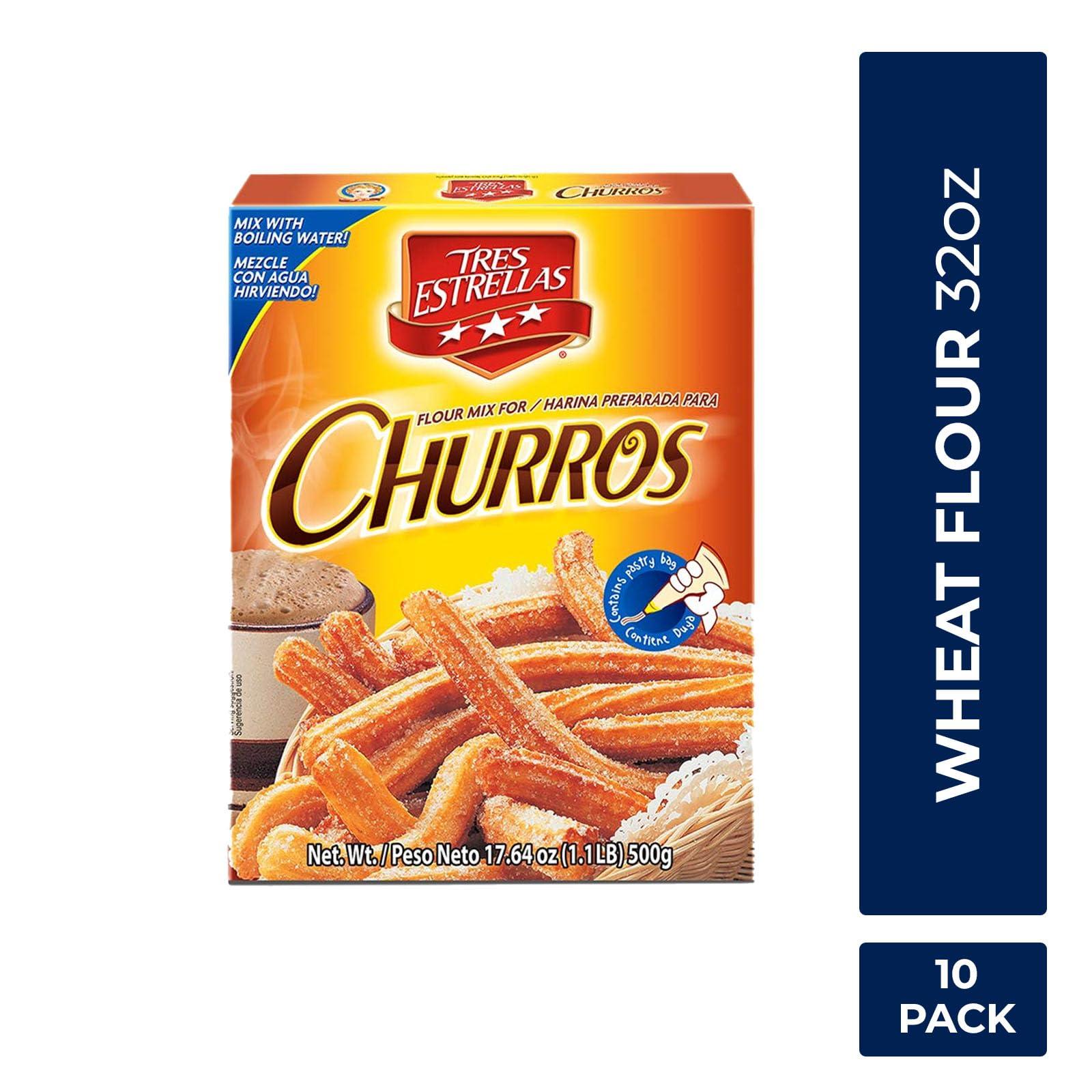 Tres Estrellas TRES ESTRELLAS, Harina preparada para Churros, Homemade, Churro Mix, Rpida y Fcil de Hacer, 17.6 oz, Pack de 12