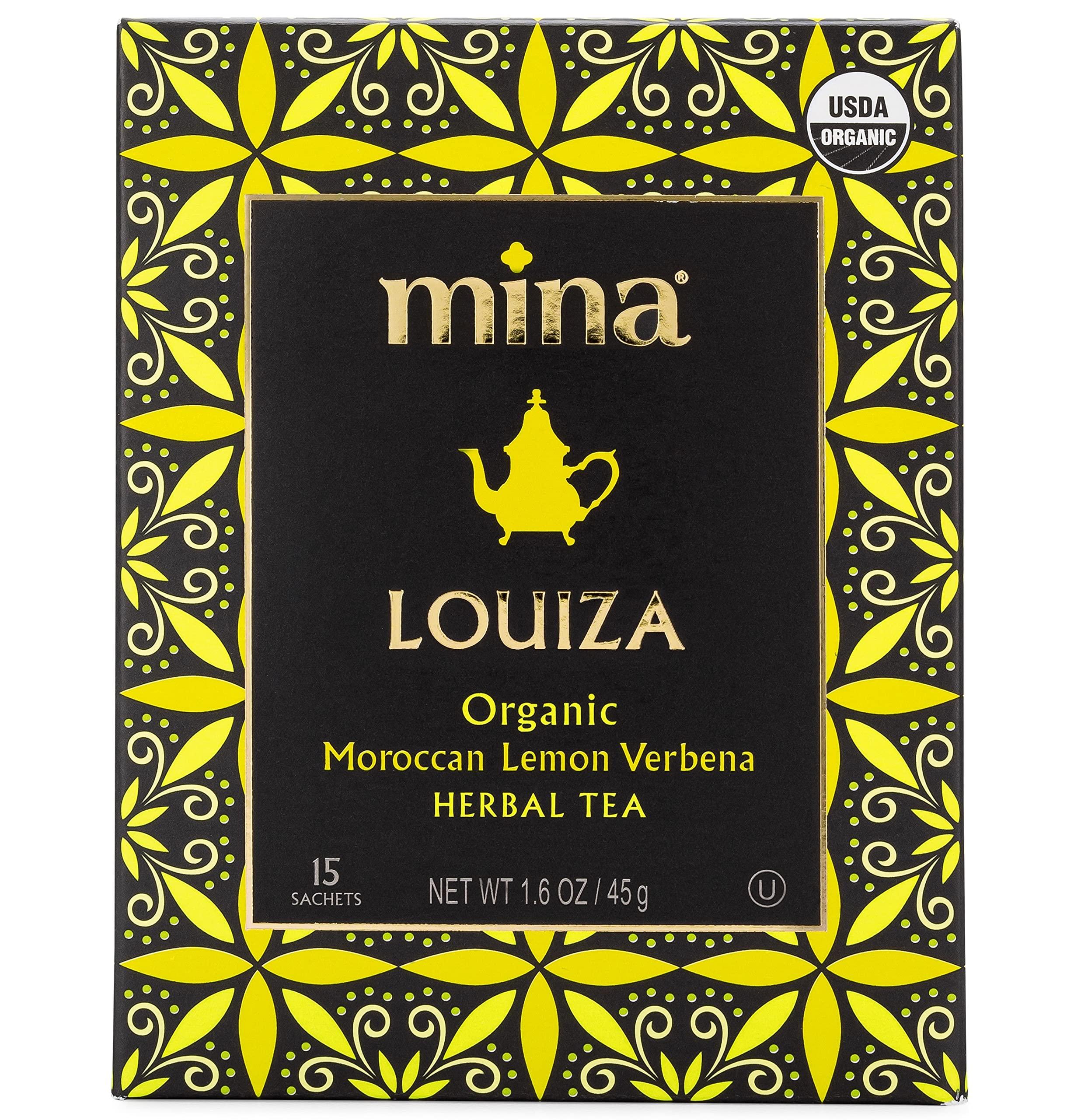 Mina Mina Louiza, Organic Moroccan Lemon Verbena Tea, Organic Herbal Tea Bags, 15 Biodegradable Sachets (6 Pack), Refreshing Lemon Tea Bags, Caffeine Free, Moroccan Lemon Verbena Tea Bags