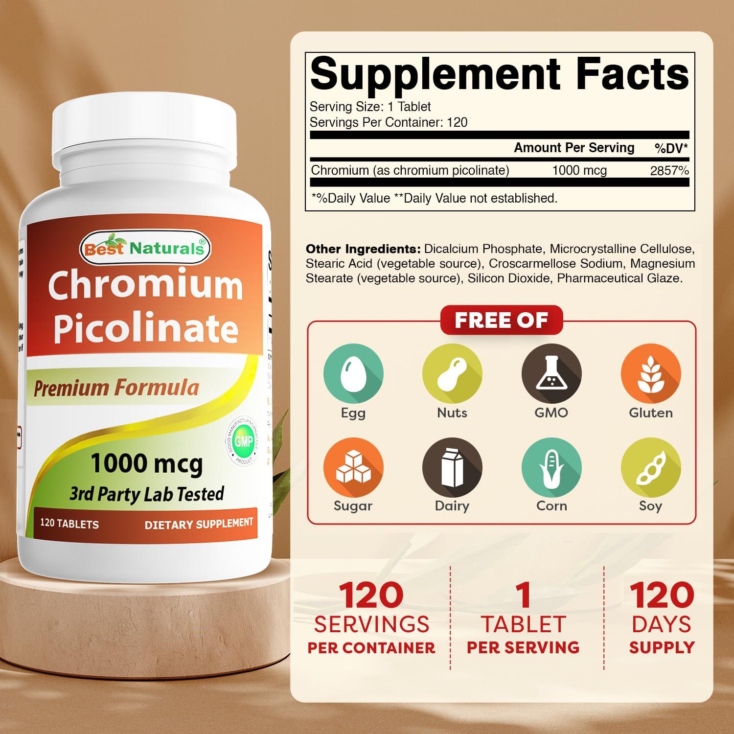 Best Naturals Best Naturals Chromium Picolinate 1000 mcg 120 Tablets (120 Count (Pack of 2))