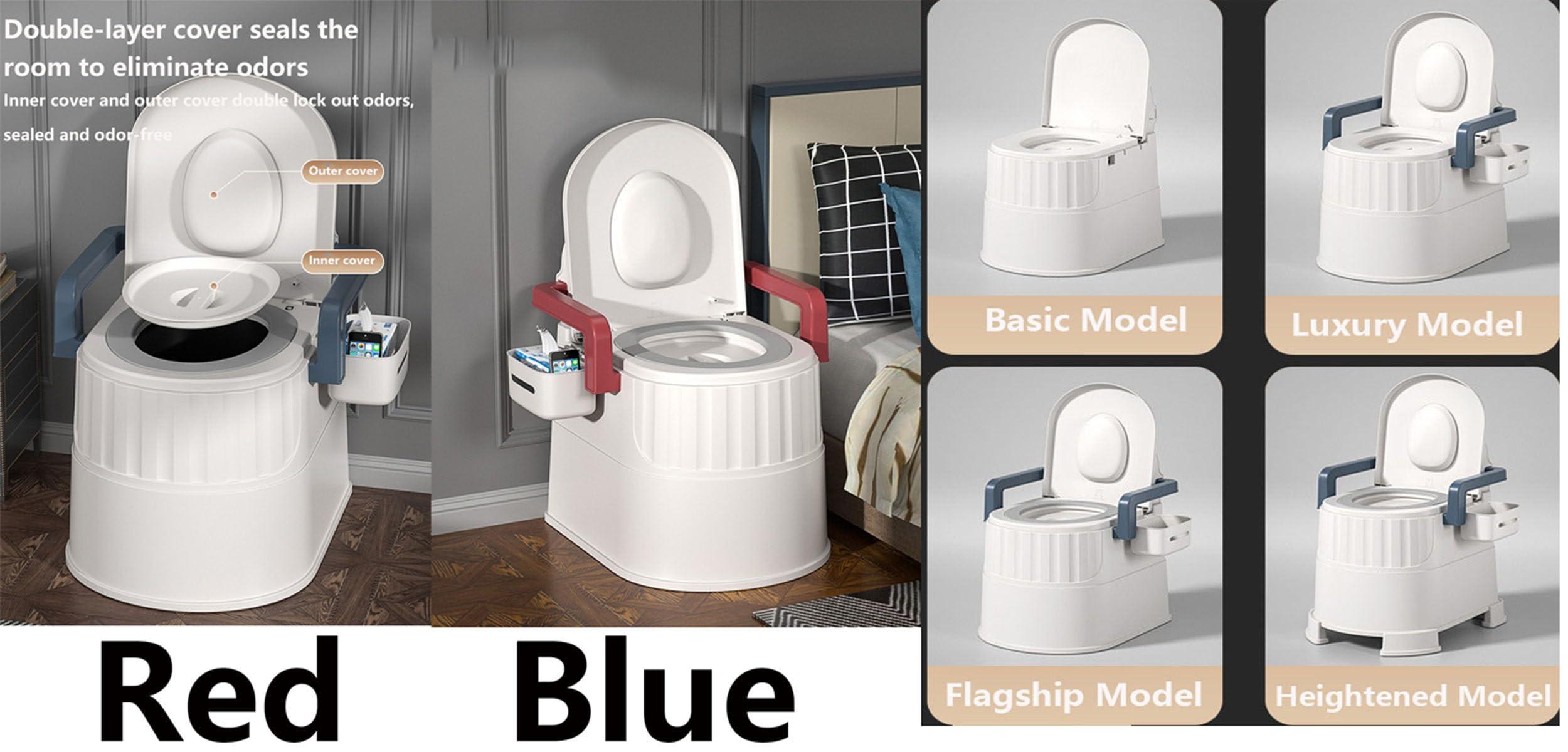 lwjunmm Bedside Commode Upgraded Portable Toilet for Adults with Armrests Height Adjustable Indoor Outdoor Commode for Elderly, Disabled, Adult, Kids, Rv, Boat(Blue liftable) ,HeightenedModel-blue-Room+toilet