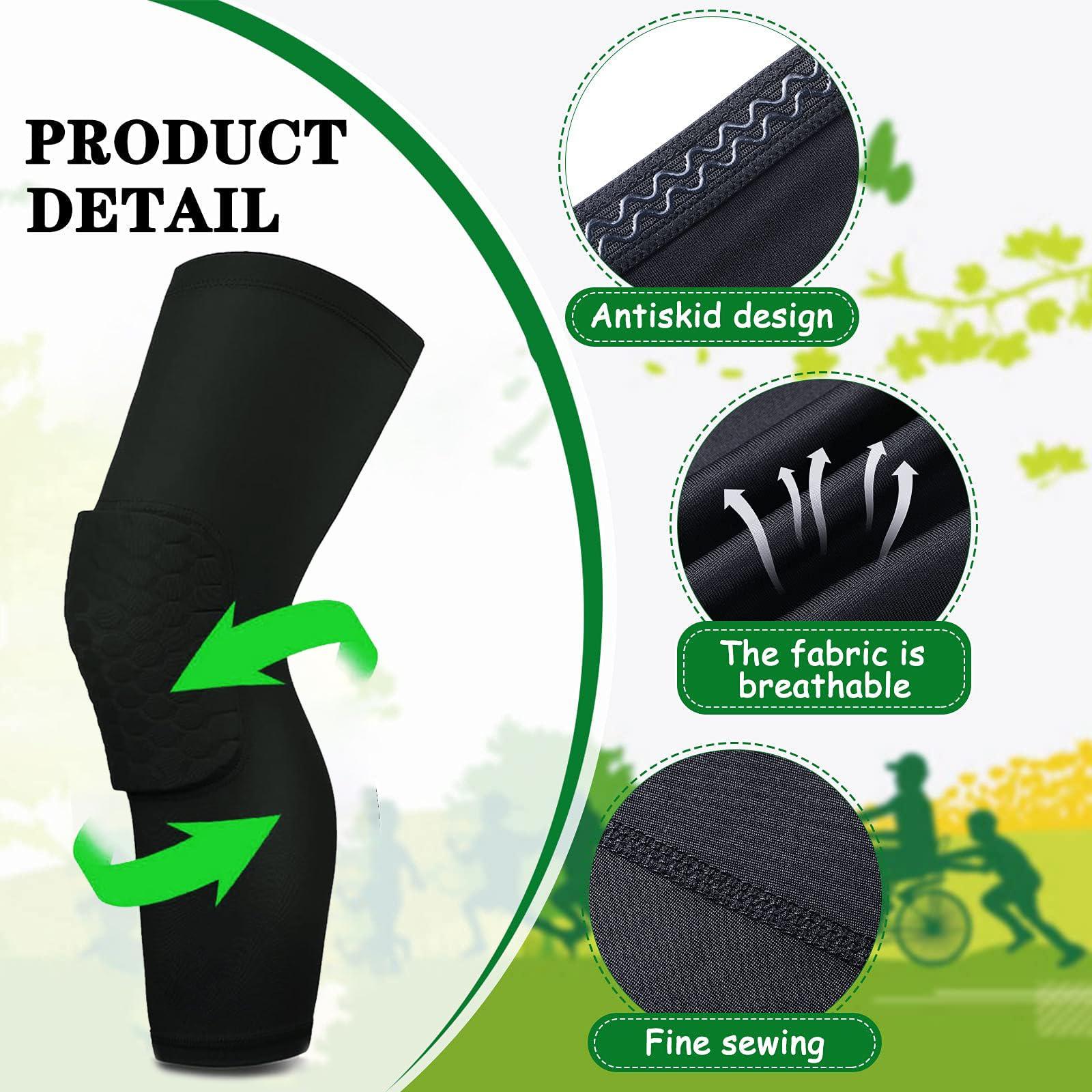 DONOTGO Knee Compression Pads,Compression Knee Sleeve for Knee Pain,Knee Pads Wrestling Knee Brace Leg Sleeves Honeycomb Pad for Volleyball Basketball,Hex Knee Pads Sleeve for Youth and Adult M(Black 2 Pcs)