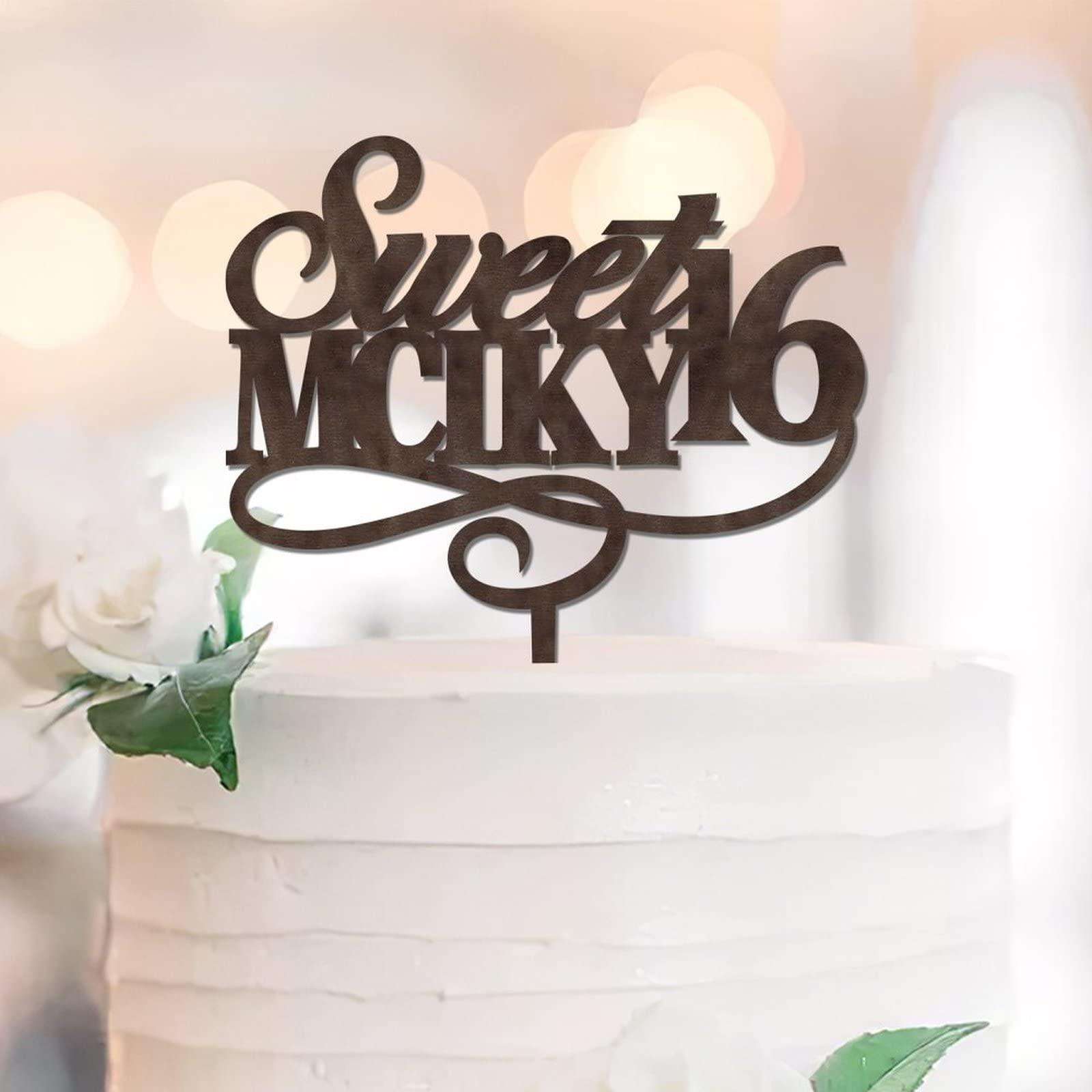 lutieger Name Sweet 16 16th Birthday Cake Topper Custom Sixteen 16 Years Old Anniversary 16th Happy Birthday Cake Decorations Birthday Gifts For Family Friends Acrylic Black