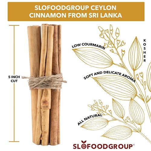 Slofoodgroup Slofoodgroup Ceylon Cinnamon Sticks - Pure Ceylon Cinnamon Quills 5 Inch Cut Cinnamon Spice from Sri Lanka, True Cinnamon - Cinnamomum Verum, 2 OZ.