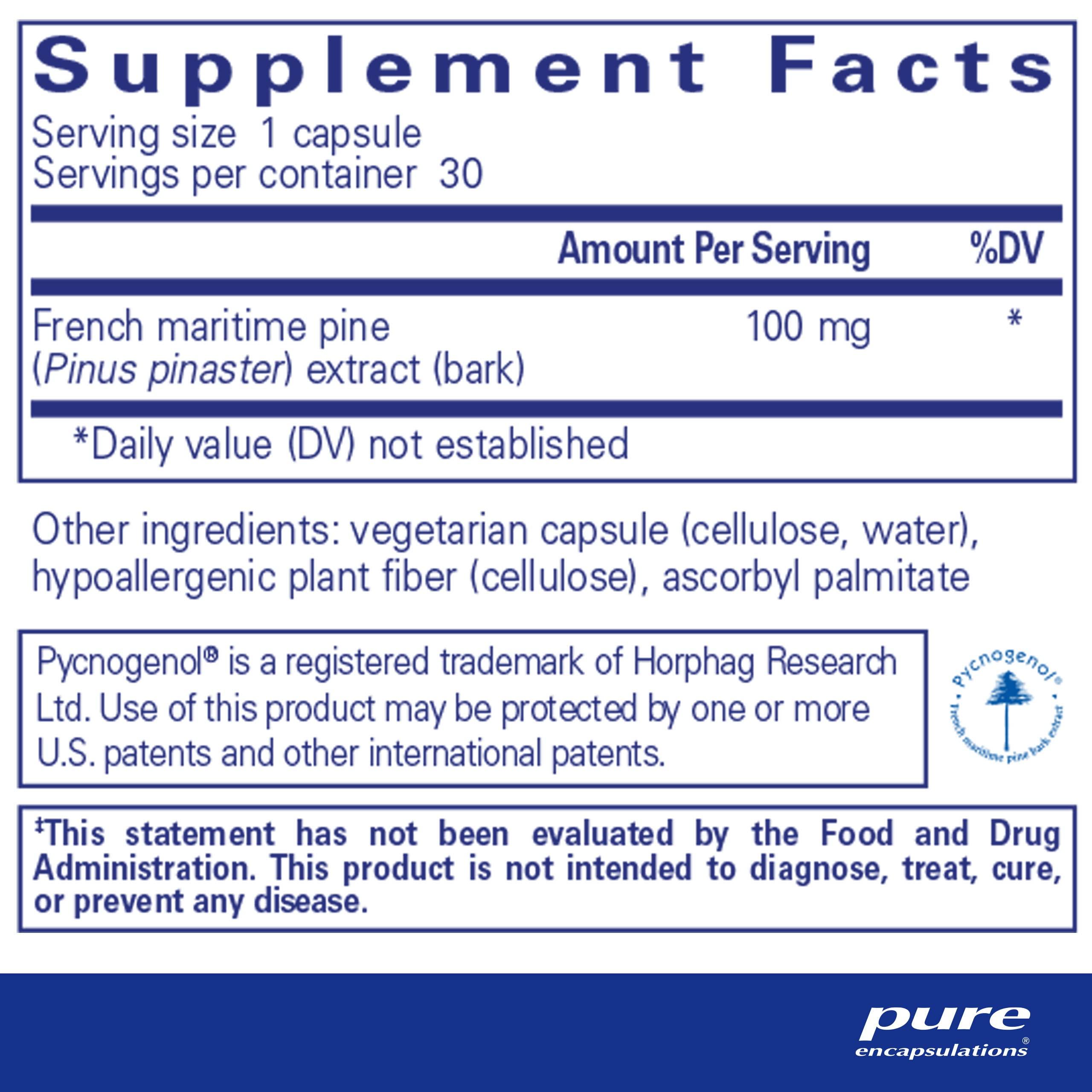 Pure Encapsulations Pure Encapsulations Pycnogenol 100 mg | Hypoallergenic Supplement to Promote Vascular Health and Provide Antioxidant Support | 30 Capsules